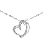 10K White Gold Diamond Heart Pendant For Women with 0.14ctw