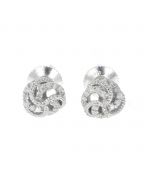 14K White Gold Diamond Earrings for Women Knot Earrings Screw on Back 1/5ctw Diamond 7mm Round Studs