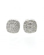 10K White Gold Earrings Beautiful Diamond Earring With Square Cluster With 0.51ctw Round Diamonds
