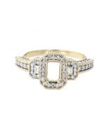 14K Yellow Gold Engagement Ring Semi Mount Fits 1ct Emerald Cut 0.70ctw Diamonds