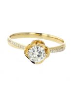 18K Yellow Gold Diamond Ring With Rose Petal Base Semi Mount Setting Ring 0.07ctw Round Diamonds