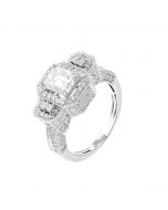 14K White Gold Engagement Ring For Her Semi Mount Setting Ring Fits 1.00ctw Emerald Cut Diamond With 0.99ctw Diamonds