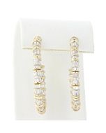 14K Yellow Gold Women's Hoop Earrings With 4Ctw Baguette Diamonds 1.25 Inch Wide