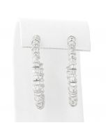 14K White Gold Women Hoops 1.25 Inches Wide with 4Ctw Baguette Diamond Earrings