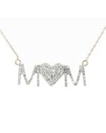 Mothers Diamond Pendant and Necklace Set 10K Gold 0.50ctw Diamonds MOM Pendant With Heart 