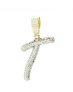 10k Yellow Gold Initial Letter Pendant "T" with 2.2 Ctw Length 52mm and Width 19mm