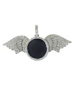 10k White Gold Round Designer Memory Picture Pendant with Wings 3Ctw Length 35mm and Width 73mm