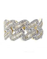 Diamond Ring For Men 10K Gold Baguette and Round 14mm Wide 0.95ctw Wedding Band