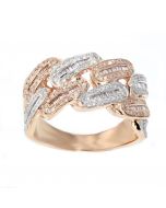 Miami LInk Style Mens Ring Rose and White Gold Baguette and Round Diamonds 10K 0.94ctw 13.5mm 