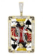 10K  Gold 1.16ctw Diamond King of Spade Pendant Poker CARD Pendant for Men Large 2.5 Inch Tall