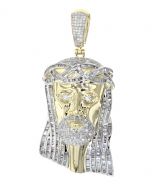 Baguette Diamond Jesus Head Pendant Jesus Face 10K Gold 3.51ctw approx 3 Inch Tall Mens Charm