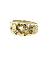 14K Gold Nugget Ring Mens Pinky Fashion Ring Diamond Ring for Men 0.04 ctw