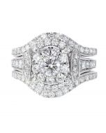 2ct Diamond Engagement Ring Set 14K White Gold Bridal Set 15MM Wide 3 Piece Set Solitaire Center