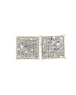 10K Yellow Gold Square Hip Hop Earrings 0.279Ct Diamonds 8mm Studs 