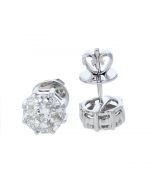 18K White Gold Diamond Earrings Round 7mm 8 Prong Pie Cut Fancy Shaped Diamond in Illusion Setting