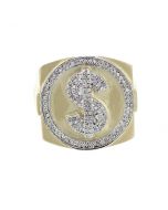 10K Gold Mens Diamond Ring Dollar Sign 3/8ctw Big Look Pinky Fashion Ring 21mm