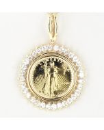 22K Yellow Gold American Eagle Liberty Coin Pendant With Cubic Zirconia Around