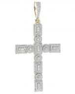 10K Gold Religious Large Baguette Cross With 1.71Ct Diamonds 2.5" Tall 1.3" Wide