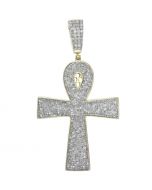10K Gold Egyptian Cross Large Cross Pendant Anch 3.35ctw Diamonds 3 Inch Tall
