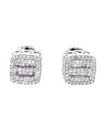 10K White Gold Earrings With Baguette And Round Diamonds 0.28CTW