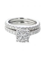 14K White Gold Round Cluster Top Illusion Set Engagement Ring And Matching Wedding Band With 2.15CTW Diamonds 
