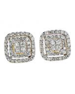 10K Gold Square Earrings 1.04CTW Diamonds 