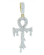 10K Gold Drip Egyptian 1.93 Ct Diamond Cross Pendant