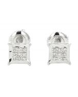 10K White Gold Square Shaped Earrings 0.15Ctw Diamond 