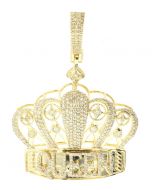 10K Yellow Gold Queeen Crown Pendant 1.42ctw Diamond 