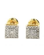 10K Yellow Gold Square Earrings 0.18ctw Diamond 
