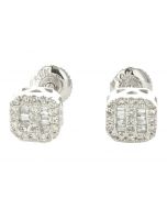 10K White Gold Diamond Earrings w/ Baguettes  