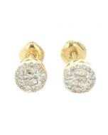 10K Yellow Gold Round 0.17Ctw Diamond Earrings w/ Baguettes 