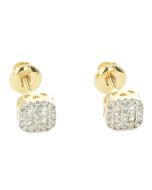 10K Yellow Gold Cube Shape 0.16Ct Diamond Earrings w/ Baguettes 