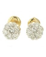 10K Yellow Gold Flower Earrings 0.47ctw Diamonds 