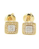 10K Yellow Gold Square Shape Earrings 0.12ctw Diamond 