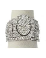 10K  White Gold 3 Ring set Oval Halo Shape with Diamonds 