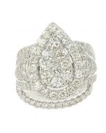10K White Gold Pear Shape Rings with Lovely Halo set bordered 3ct Diamonds 