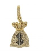 10K Yellow Gold MoneyBag Pendant 1.22ctw Diamond 1.57"