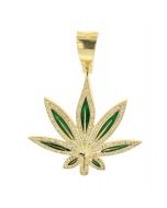 10K Yellow Gold Weed Leaf Pendant 0.94ctw Diamond 