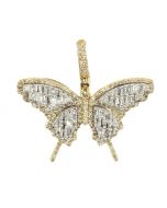10K Yellow Gold Butterfly Pendant with Baguette Diamonds