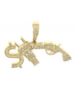 10K Yellow Gold Money Plug Gun Pendant 1.3ctw Diamond 