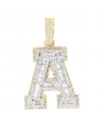 Diamond Initial Pendants For Men 10k Gold With Baguette and Round Diamonds, Letter A to Z 1.8-.5ctw 1.1 Inch plus Loop (Letter I)