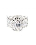 14K White Gold Radiant Cut Bridal Ring Set With Round and Baguette Side Diamonds 2.80ctw
