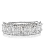 1.12 Carats Round and Baguette Diamond Ring in 10K White Gold