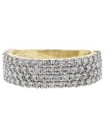 2.11 Carats Round Diamonds Men's Ring Wedding Band 10K Yellow Gold, 4 Rows of Diamonds