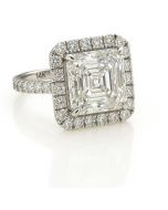 14K White Gold IGI Certified Square Emarald Cut 5.43 CT Lab Diamond Ring with 1.51 CT Accent Stones