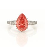 14KT IGI Certified White Gold 3.05 CT Pear Lab Pink Diamond Ring with 0.50 Accent Stones