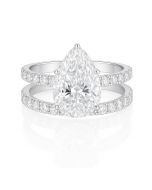 14kt White Gold Pear 3.10Ct Lab Diamond ring with 1.52 Accent Stones. Duo Set
