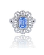 14KT White Gold Ring 5.13 CT Lab Diamonds 2.0 CT Blue Center with Vintage Radiant Style