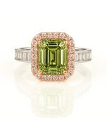 14kt IGI Certified Lab white gold with 2.0 carat Emerald Fancy Intense Green surrounded by halo pink diamonds. 
